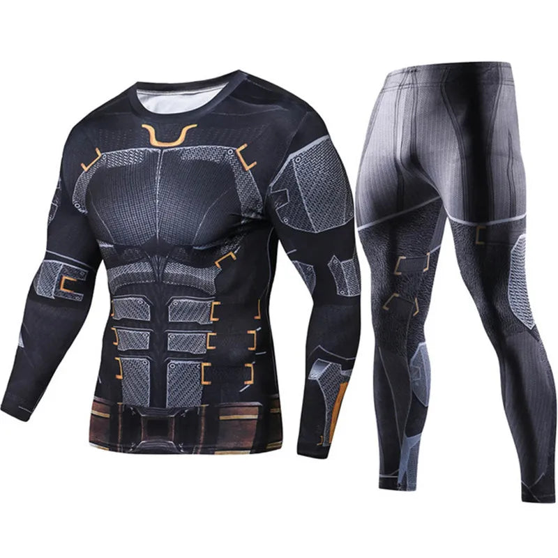 2Pcs Men's Compression Shirt and Sports Tights Set