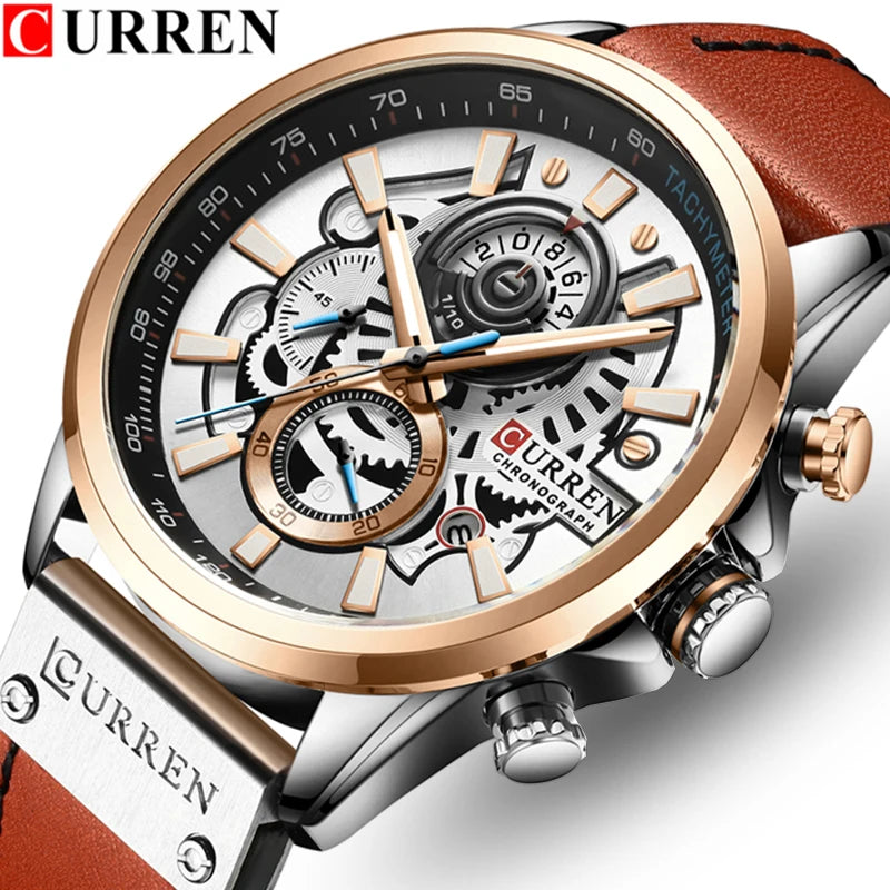 CURREN Luxury Men's Chronograph Leather Watch 8380