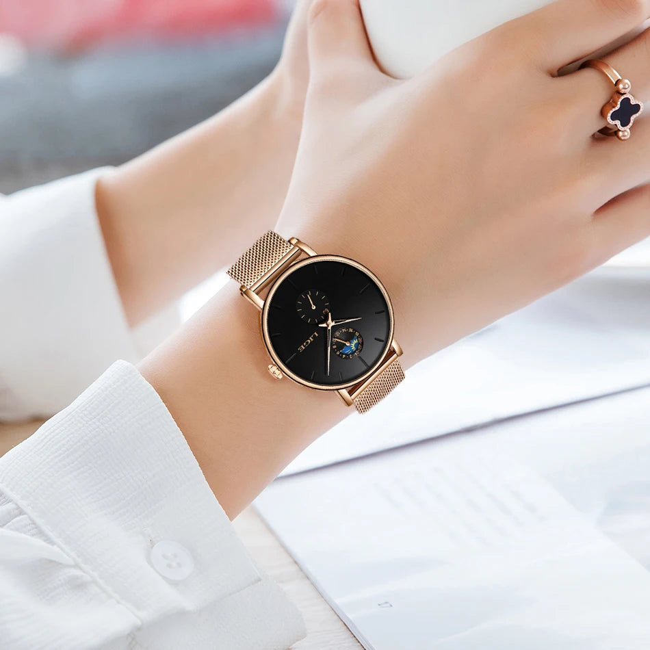 LIGE Top Brand Luxury Watch For Womens Fashion Ladies Casual Watches Steel Waterproof Quartz Wrist Watch Gift Clock Montre Femme