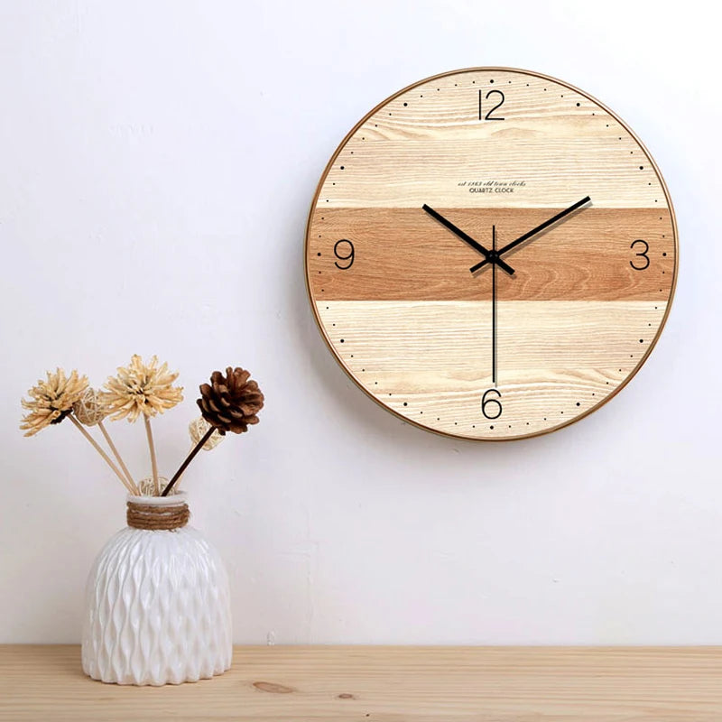 Modern Simple Wooden Wall Clock Silent for Bedroom Wall Art Decor Big Wall Clocks Wood Nordic Style Hanging Watch 14 inch