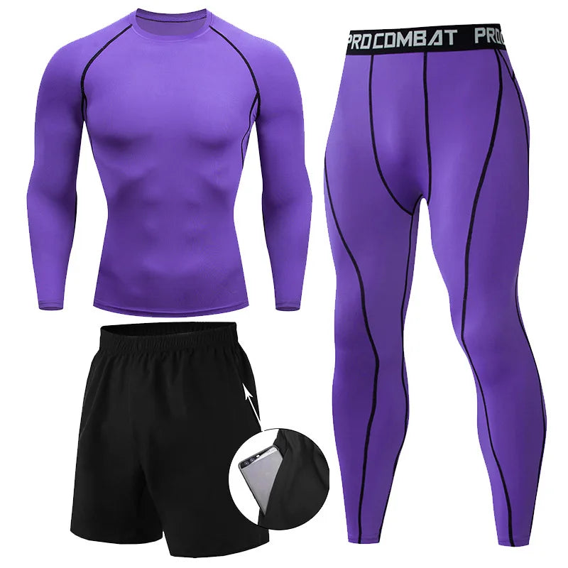 3 Pcs/Set Men's Tracksuit Gym Fitness Compression Sports Suit Clothes Boxing Jogging man Sport Wear Exercise Workout Tights sets