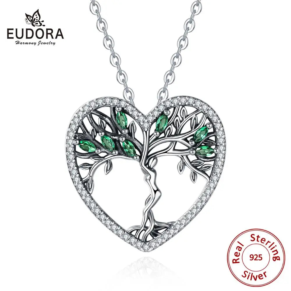 EUDORA 925 Silver Tree of Life Pendant Necklace D497