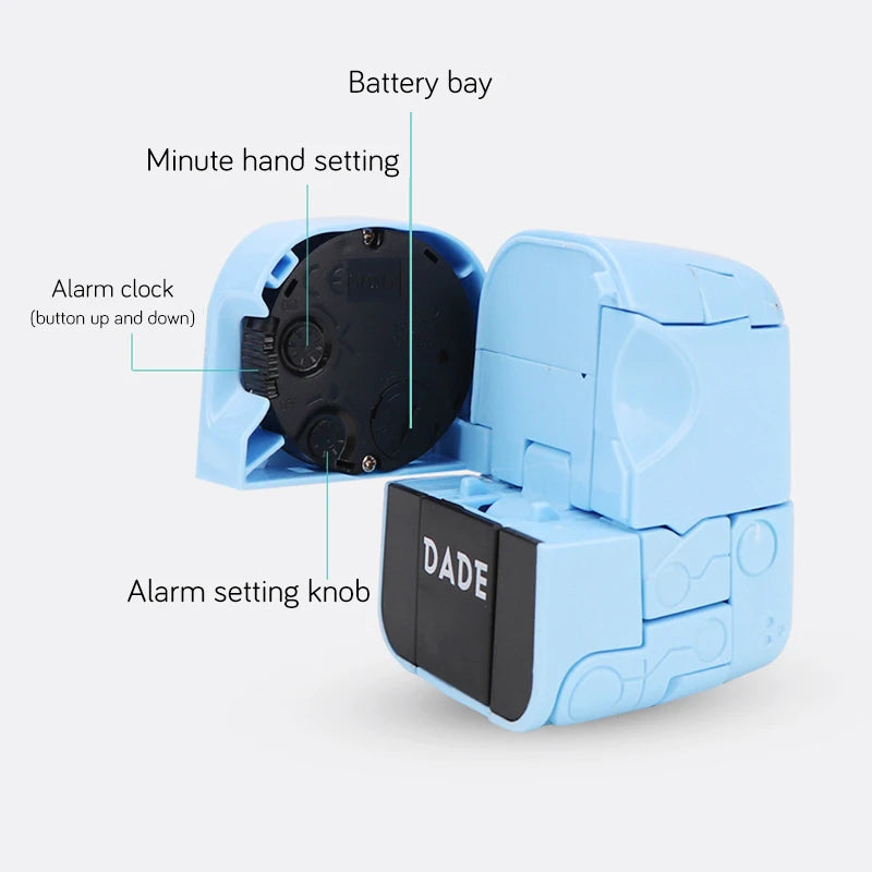 Cute Boy Kids Alarm Clock Cartoon Robot Dog Desk Clock Funny Reversible Toy Bedroom Wake Up Clock Travel Desktop Needle Clocks