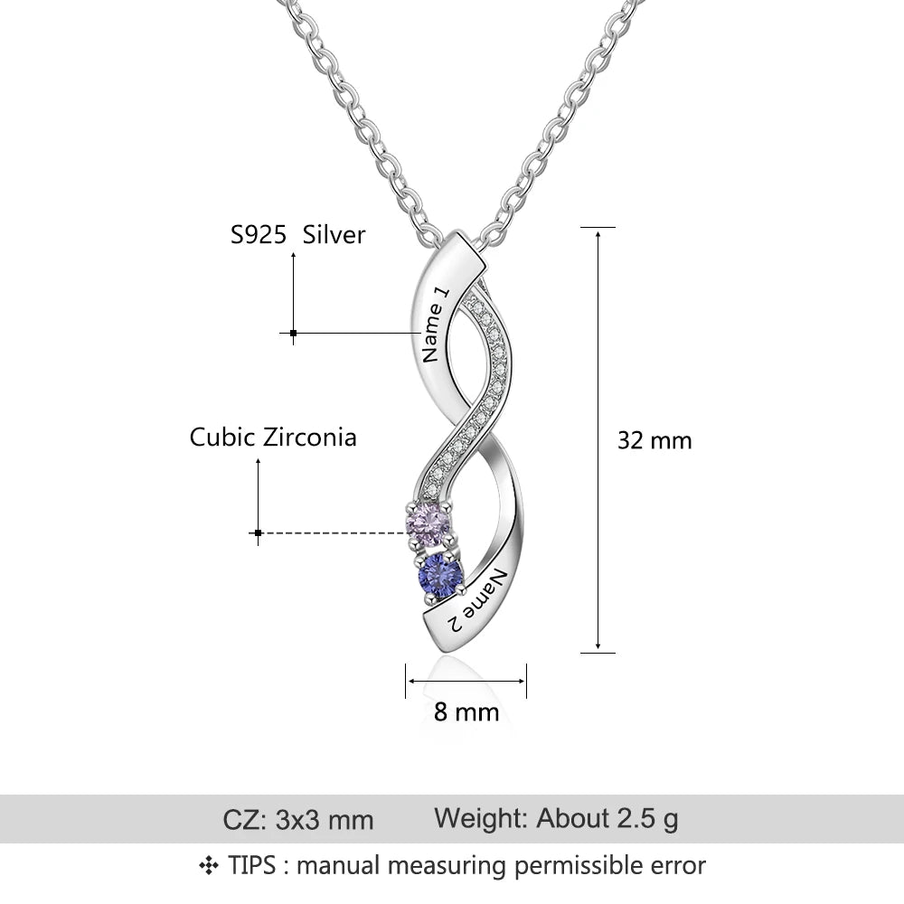 JewelOra 925 Silver Custom Engraved Infinity Name Necklace with Birthstones