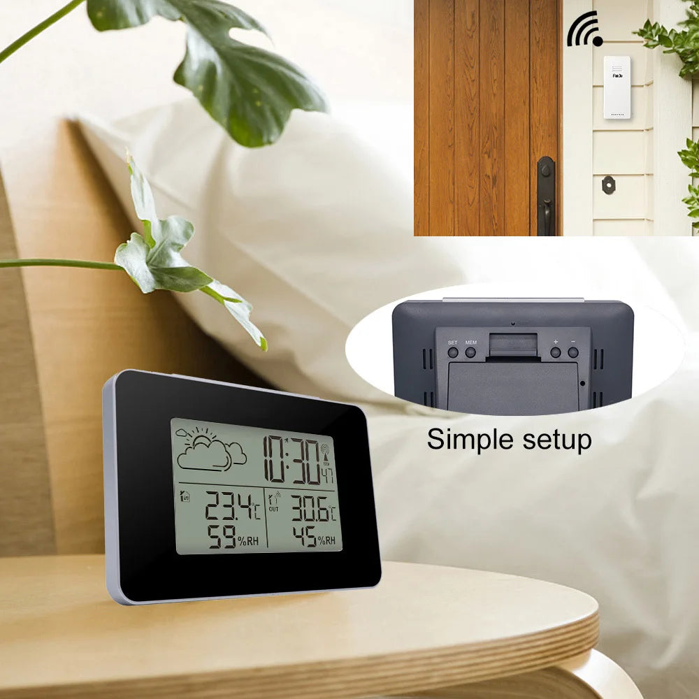 FanJu FJ3364 Digital Alarm Clock Weather Station Wireless Sensor Hygrometer Thermometer Watch LCD Time Desktop Table Clocks