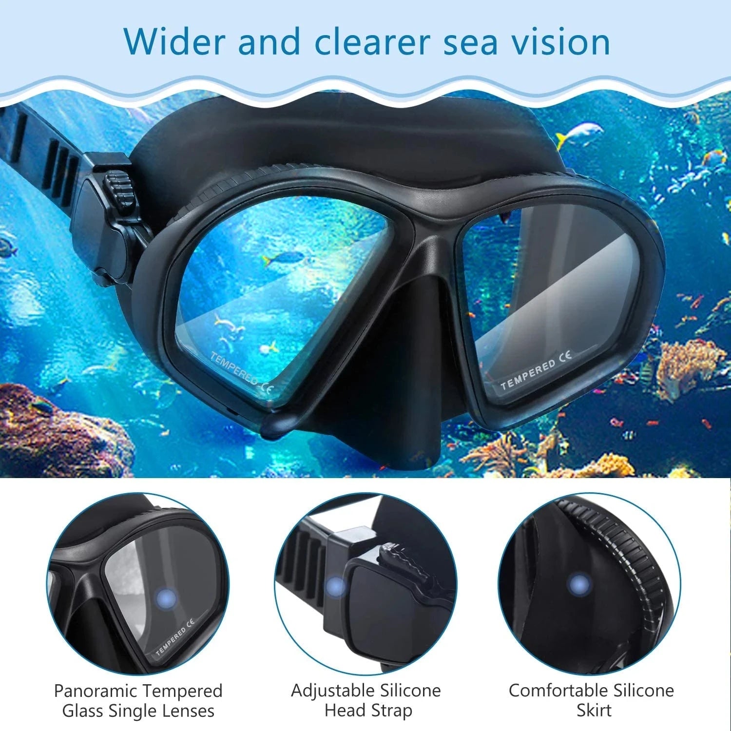Mirror Lens Snorkeling Mask Professional Scuba Diving Set Anti-Fog Goggles Glasses Swimming Fishing Pool Equipment