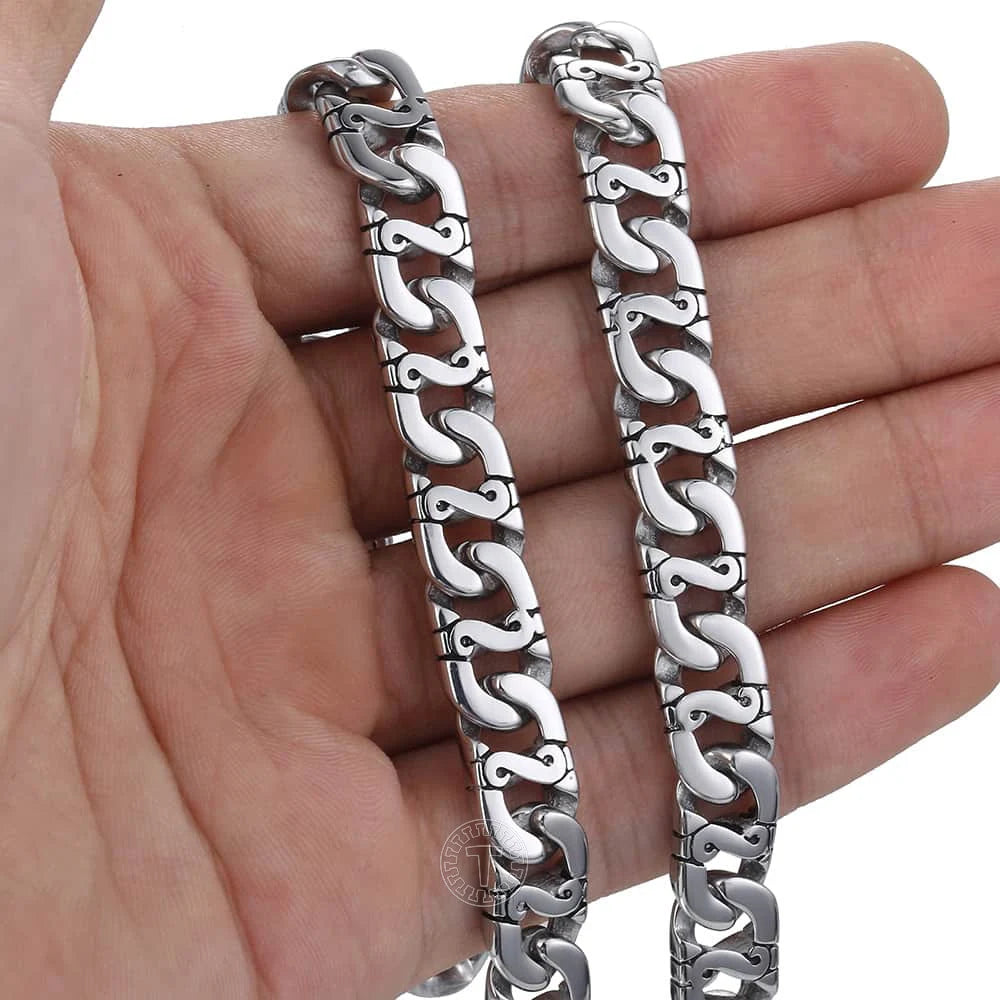 Bold Silver Tone Biker Marina Chain Necklace, 9.5mm Stainless Steel