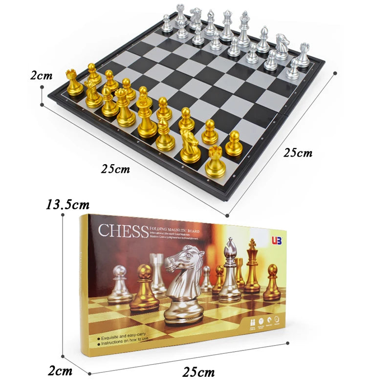 Medieval Folding Classic Chess Set With Chessboard 32 Pieces Gold Silver Magnetic Chess Portable Travel Games For Adults Kid Toy