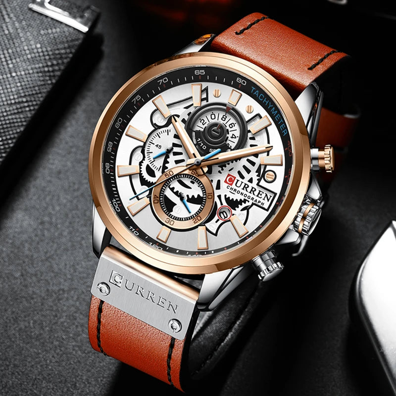 CURREN Luxury Men's Chronograph Leather Watch 8380