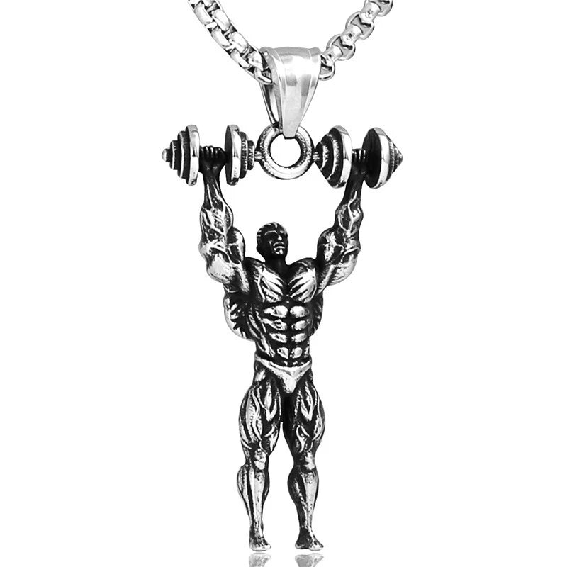 Fine Hand-made Fitness Dumbbells Muscle Men's Pendant Jewelry Necklace