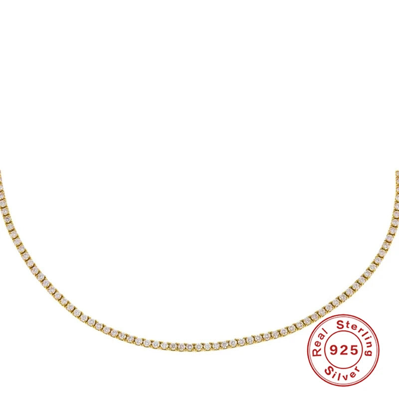 CANNER 925 Silver 2.0mm CZ Tennis Necklace, Gold Chain Choker