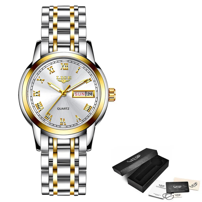 LIGE Gold Women's Bracelet Watch IP68