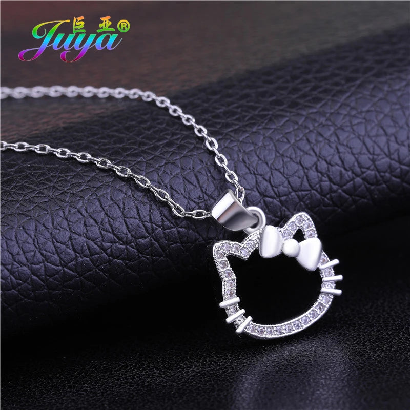 Juya Micro Pave Zircon Butterfly, Cat, and Dog Pendant Necklaces