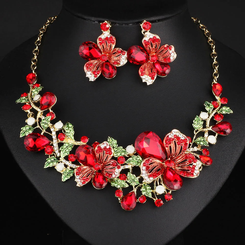 Wedding Jewelry Set with Color Crystal Rhinestones, Necklace and Earrings