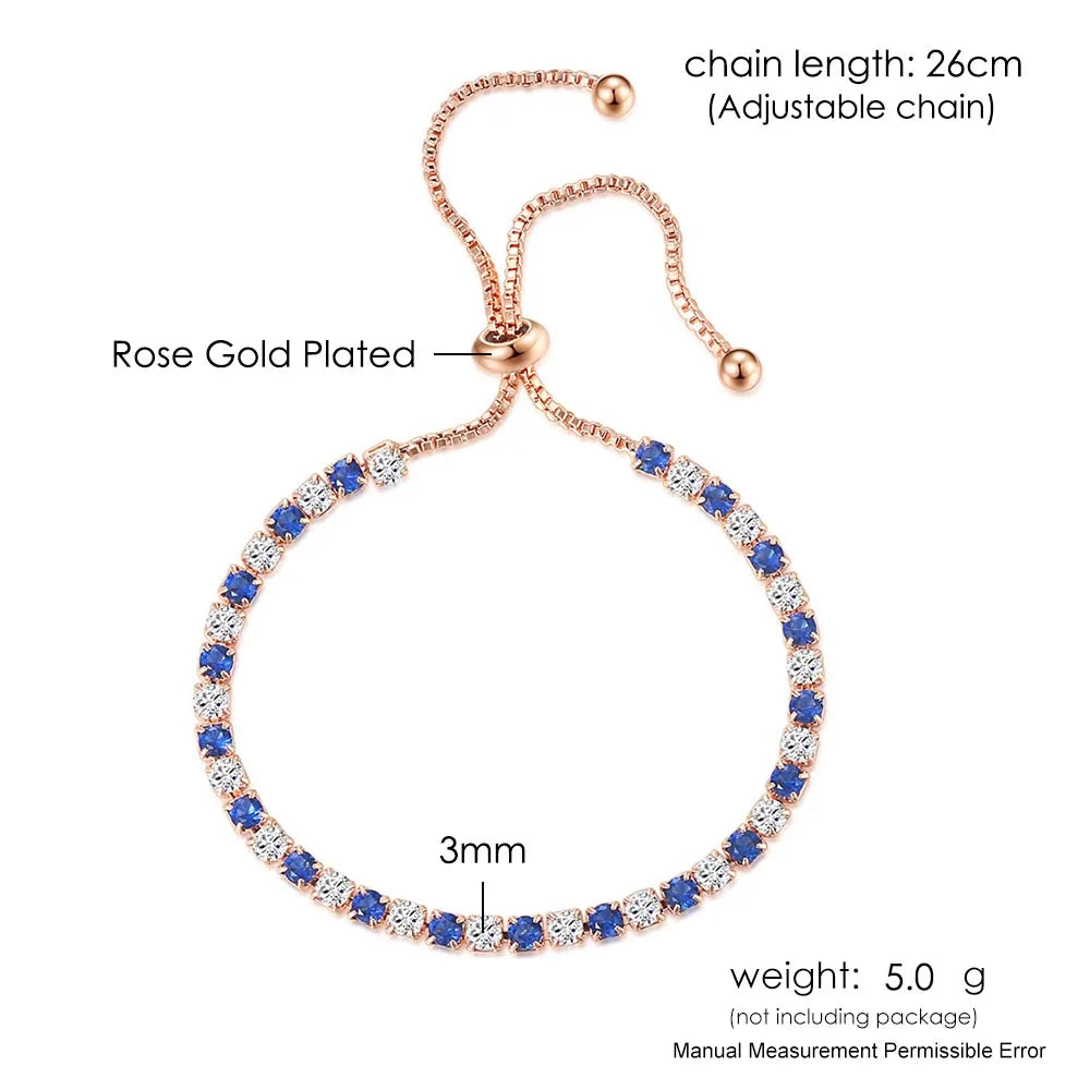 ZHOUYANG Blue Zircon Rose Gold Tennis Bracelet for Women