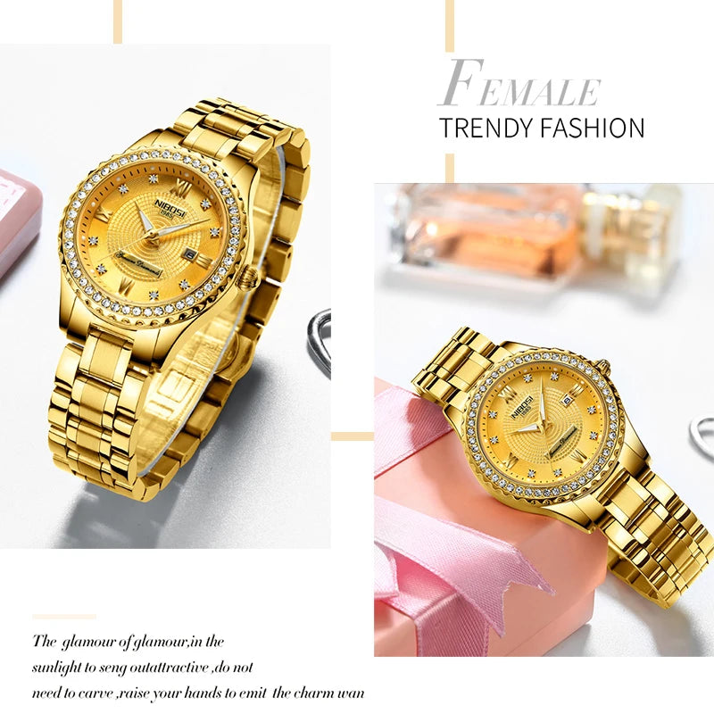 NIBOSI Women's Luxury Gold Stainless Steel Watch - 2357