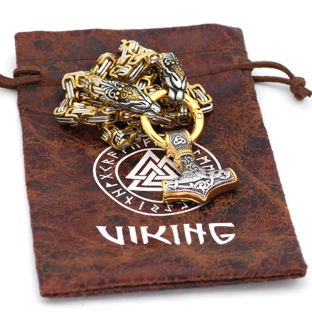 Men Dragon Head Necklaces Viking Vegvisir Amulet MJOLNIR Pendant Norse Rune Anchor Stainless Steel Gold Color King Chain Jewelry