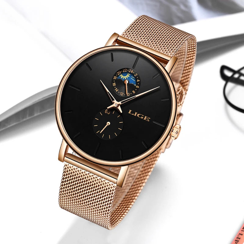 LIGE Top Brand Luxury Watch For Womens Fashion Ladies Casual Watches Steel Waterproof Quartz Wrist Watch Gift Clock Montre Femme