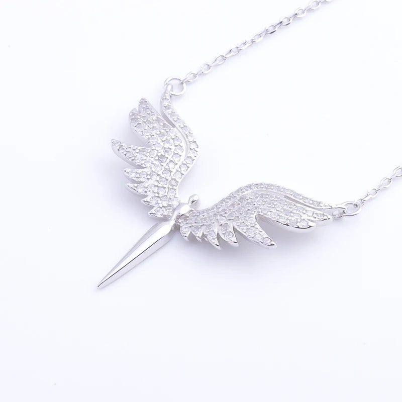 Pekurr 925 Sterling Silver CZ Angle Wing Phoenix Eagle Bird Necklaces Pendants For Women Silver Chain Jewelry Gifts