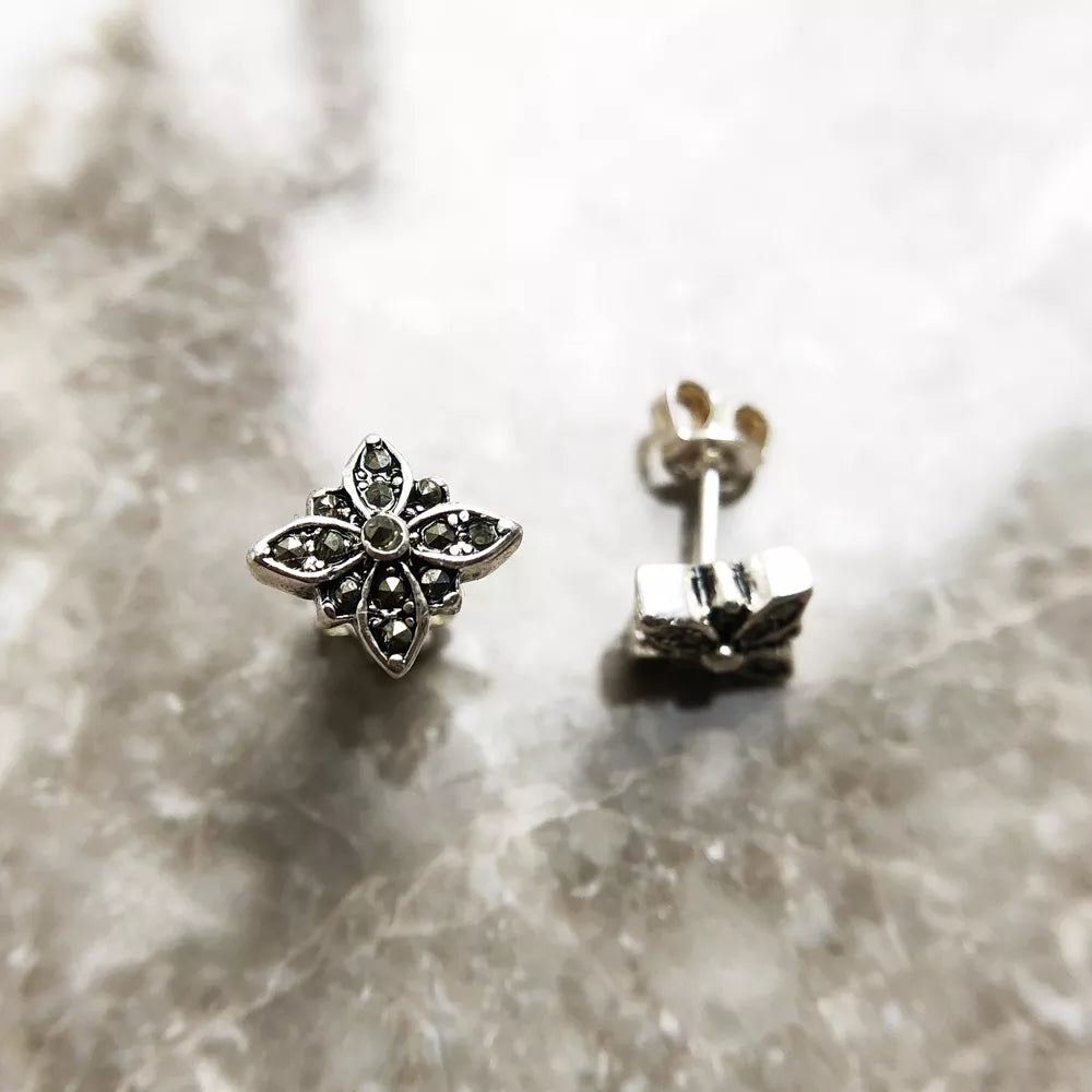 Stud Earrings Marcasite Black Star,Europe Style Glam Fashion Good Jewerly For Women Gift In 925 Sterling Silver