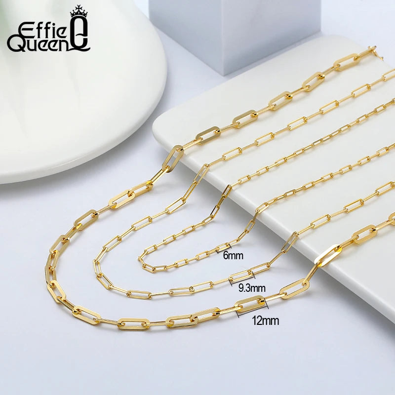 Effie Queen Italian Paperclip Chain Necklace, 925 Silver, 14k Gold, 16"-22"