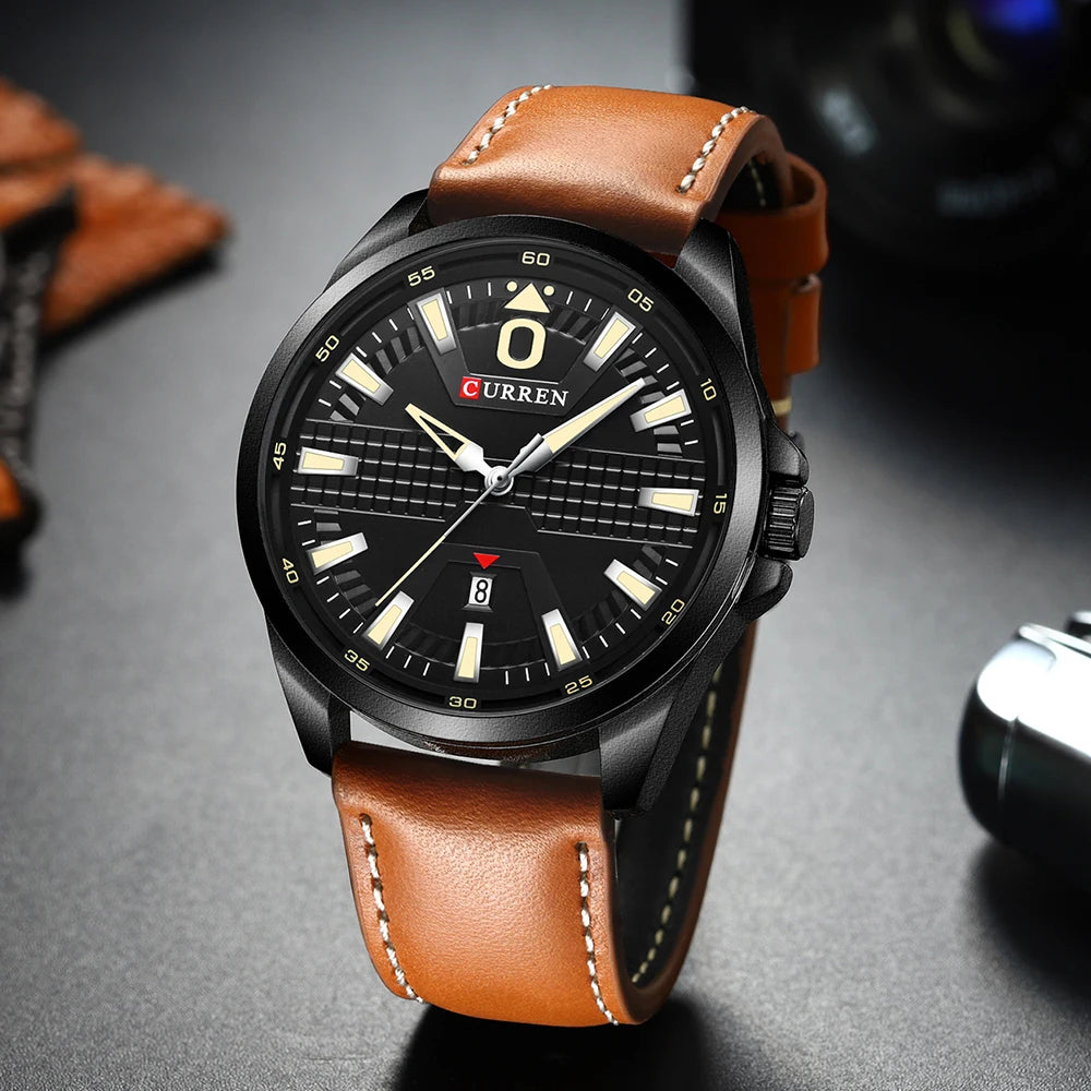 CURREN Men's Quartz Leather Watch with Date - 8379