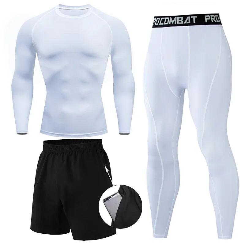 3 Pcs/Set Men's Tracksuit Gym Fitness Compression Sports Suit Clothes Boxing Jogging man Sport Wear Exercise Workout Tights sets