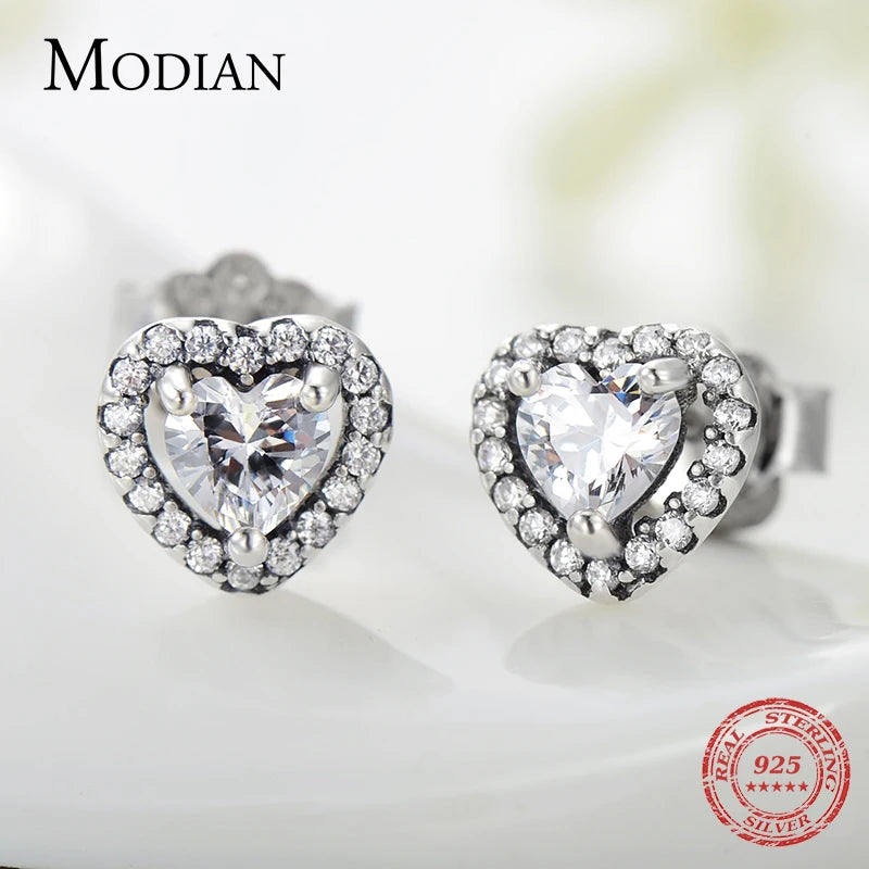 Modian 925 Silver Heart Earrings and Necklace Set