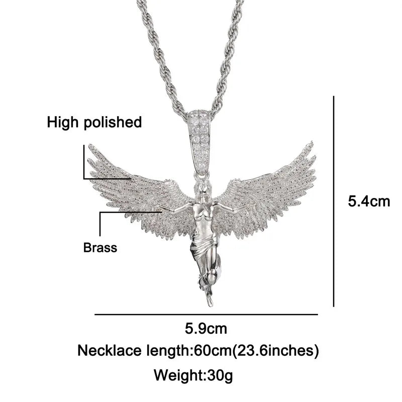 Hip Hop Iced Out Cubic Zirconia Angel Wings Necklace