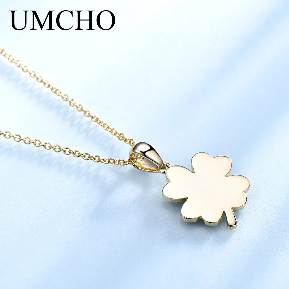 UMCHO Real 925 Sterling Silver Necklace Lucky Four Leaf Clover Pendants Necklaces For Women Party Gift Fine Jewelry With Chain