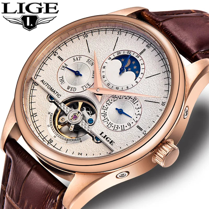 LIGE Men's Retro Automatic Mechanical Watch