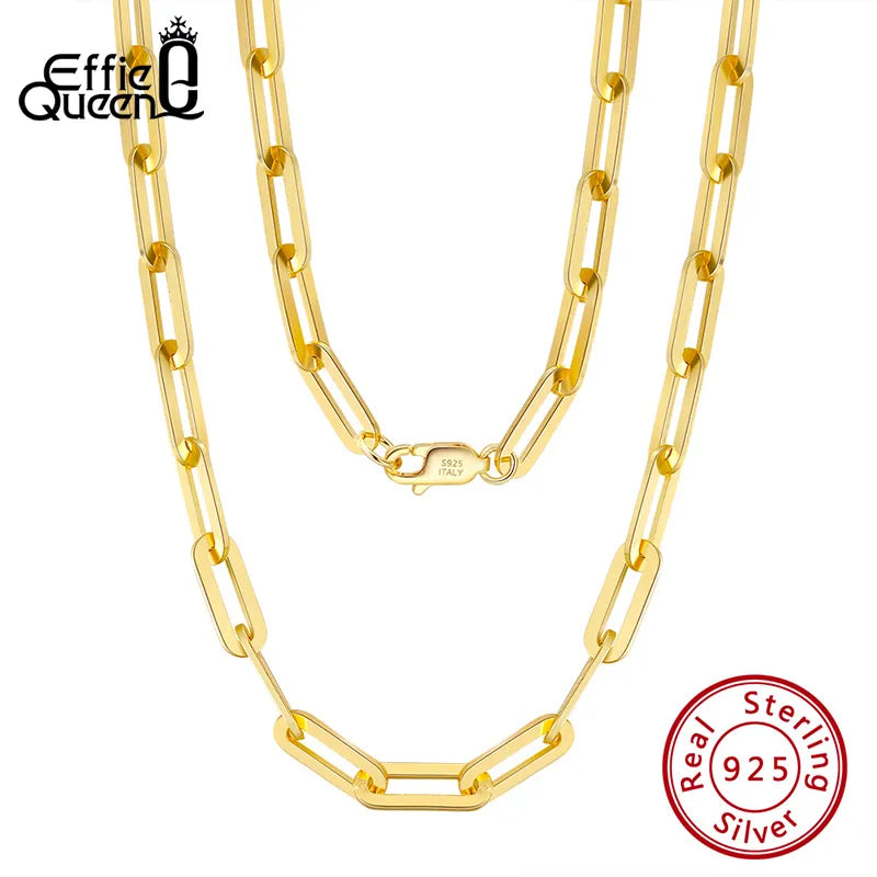 Effie Queen Italian Paperclip Chain Necklace, 925 Silver, 14k Gold, 16"-22"