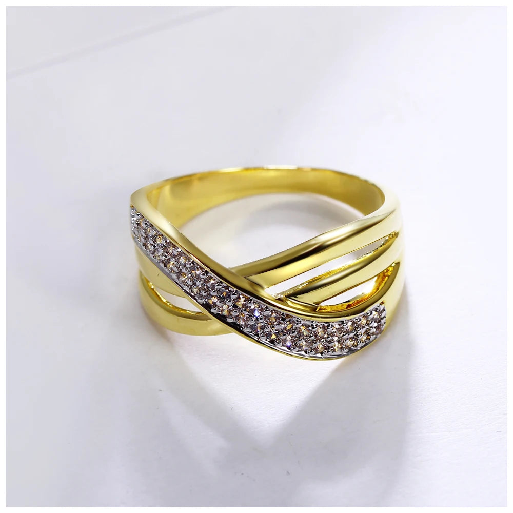 DreamCarnival 1989 New Cross Design Women Braided Rhodium Gold Color Zircon Paved Anillos  Stacking Rings YR6888