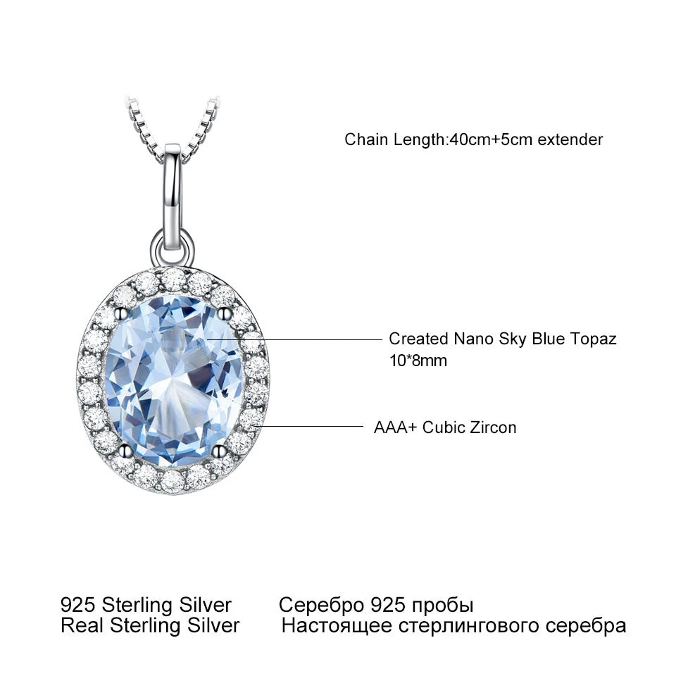 UMCHO Sky Blue Topaz Gemstone Pendants Necklaces for Women 925 Sterling Sliver Oval Romantic Wedding Gift Valentine's Jewelry