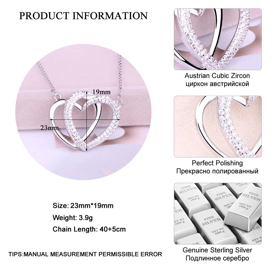 LADYCHIC Double Heart 925 Silver Pendant Necklace