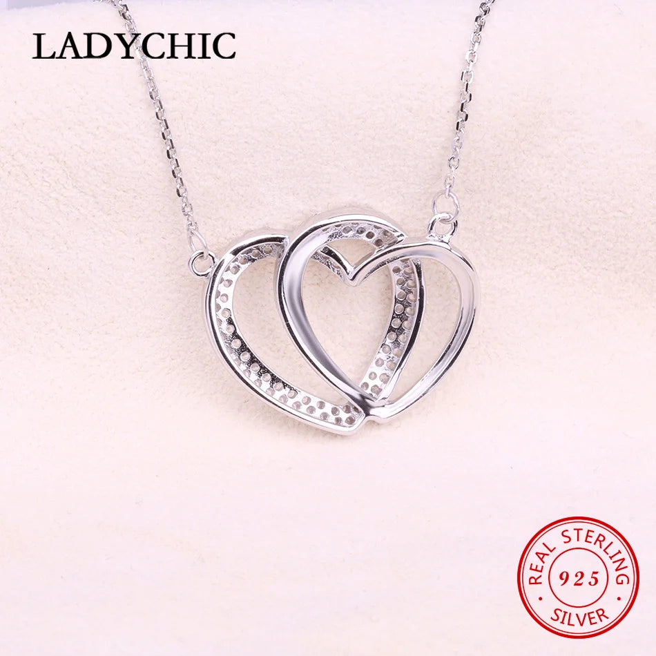 LADYCHIC Double Heart 925 Silver Pendant Necklace