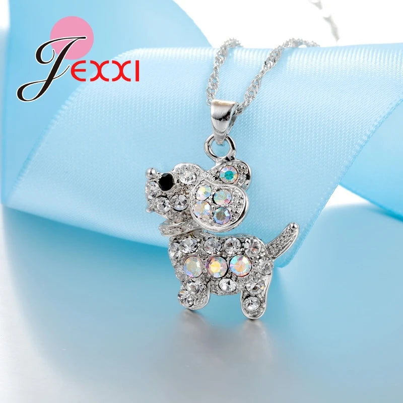 925 Silver Dog Earrings and Necklace Set with CZ