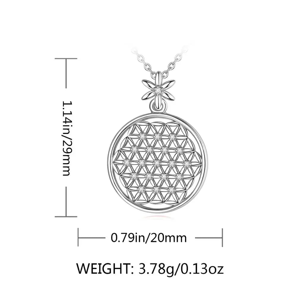 EUDORA 925 Silver Flower of Life Pendant Necklace