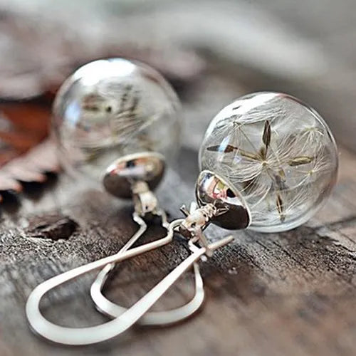 2 Pairs Glass Globe Dandelion Seed Earrings, 16MM