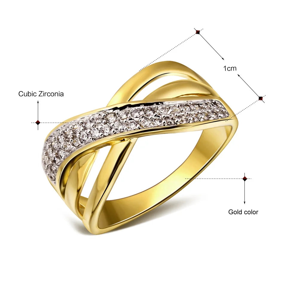 DreamCarnival 1989 New Cross Design Women Braided Rhodium Gold Color Zircon Paved Anillos  Stacking Rings YR6888