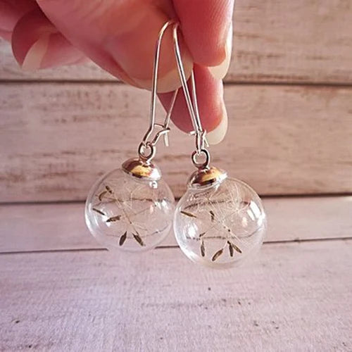 2 Pairs Glass Globe Dandelion Seed Earrings, 16MM
