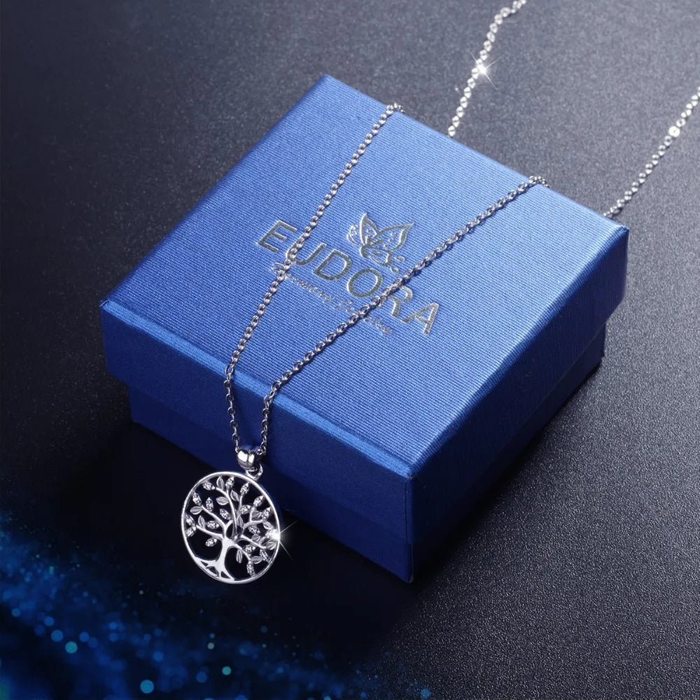 EUDORA 925 Silver Tree of Life Pendant Necklace with AAA Zircon D170