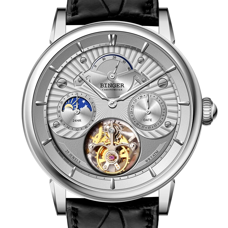 Switzerland BINGER Men's Seagull Tourbillon Automatic Watch