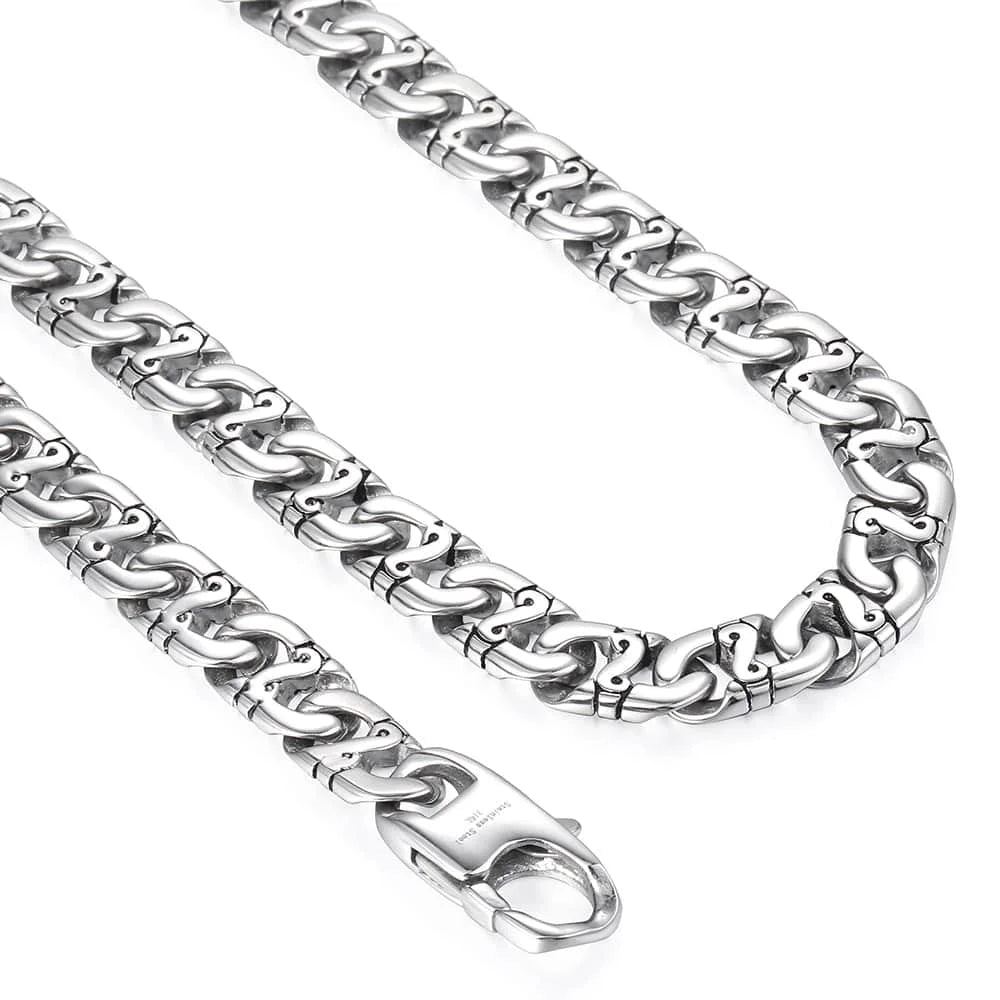 Bold Silver Tone Biker Marina Chain Necklace, 9.5mm Stainless Steel