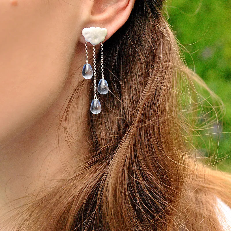 Lotus Fun 925 Silver Crystal Gem Tassel Drop Earrings