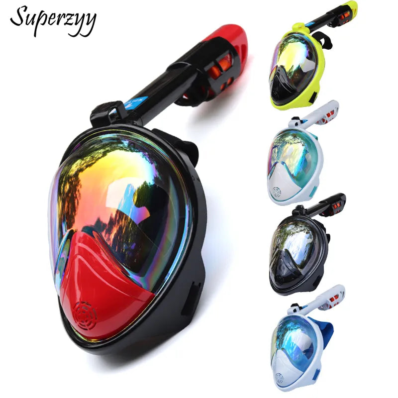 Diving Mask Underwater Scuba Anti Fog Full Face Diving Mask Professional Snorkeling Set with Anti-skid Ring Snorkel