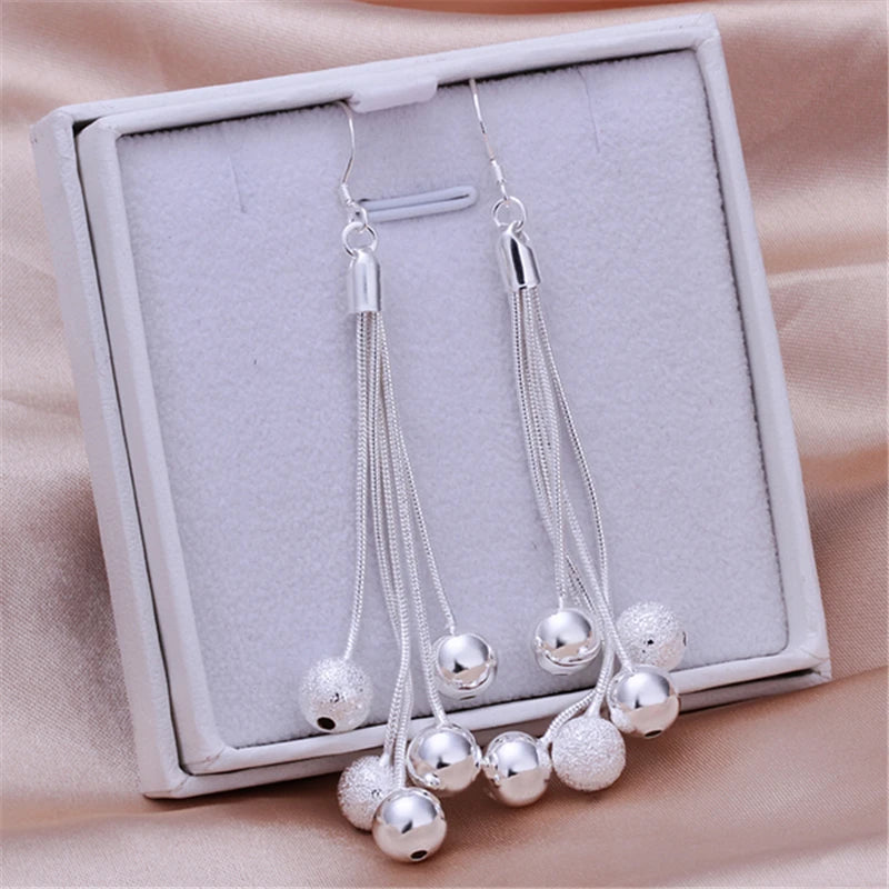 DOTEFFIL 925 Silver Snake Chain Bead Drop Earrings