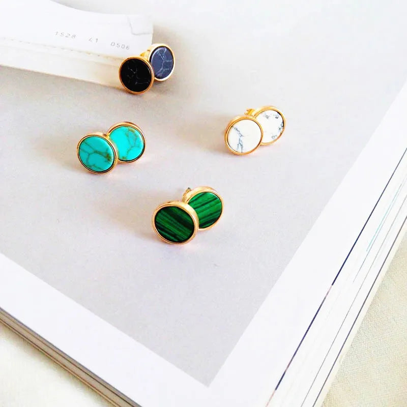 Geometric Round Stone Stud Earrings