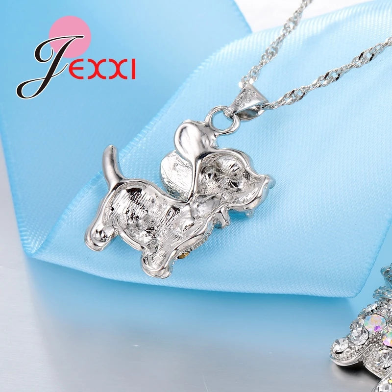 925 Silver Dog Earrings and Necklace Set with CZ