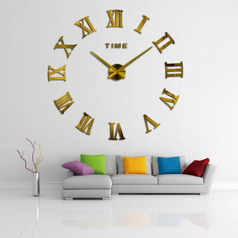 New creative large acrylic mirror wall clock diy quartz watch Single Face clocks modern home decoration living room stickers